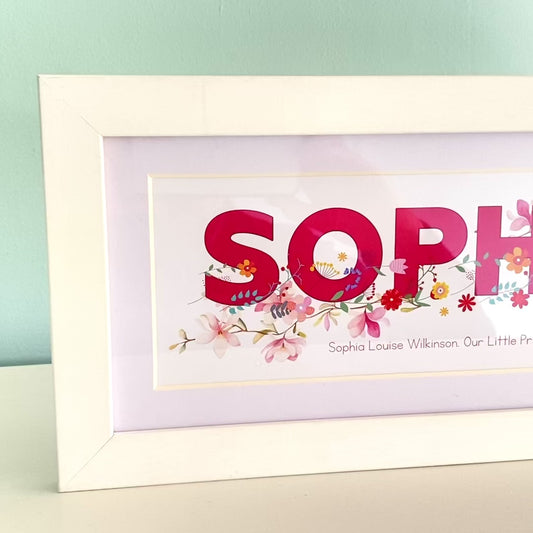 Floral Name Frames & Prints. Personalised Christening Gifts