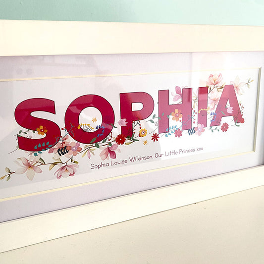 Floral Name Frames & Prints. Personalised Christening Gifts